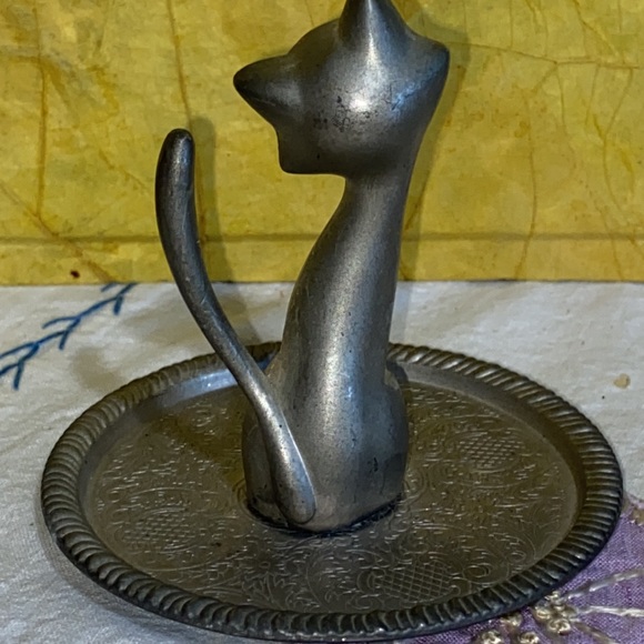 Vintage blue gemmed EP zinc Aloy silver cat ring holder - Picture 3 of 8